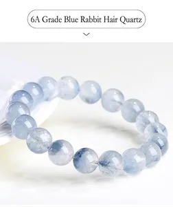 6A grade natural blue rutilated quartz bracelet with round crystal beads for healing