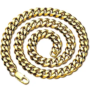 Collier chaîne cubaine pour homme en acier inoxydable doré poli en forme de spirale.