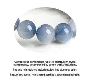 Detailed macro view of natural grade 4A blue rutilated quartz beads for jewelry making