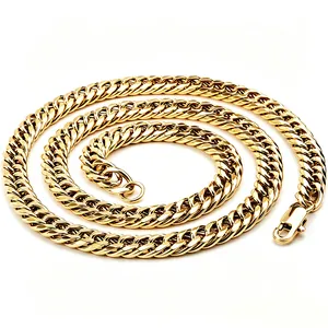 Retro Hip Hop Stainless Steel Cuban Link Necklace For Men 18K Gold Plated Polished Double Weave Chain Jewelry Accessory