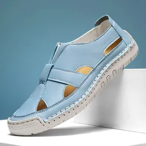 Men Women Hand-stitched Hollow Out Casual Sandals Microfiber Breathable Beach Shoes Slip-on Non-slip Rubber Sole Outdoor Leisure Footwear