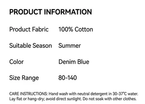 Detalle del producto para vaqueros de niña 100% algodón, estilo de verano.