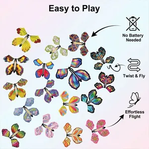 Ensemble de papillons volants magiques à remonter colorés sans piles avec mode d'emploi