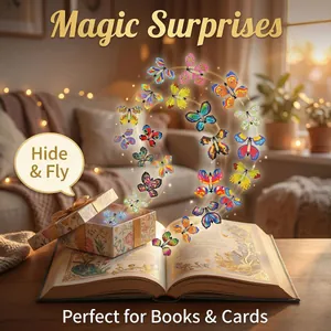 Papillons volants magiques et colorés sortant d'un livre ouvert et d'un coffret