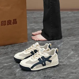 2025 Zomer Opengewerkte Mesh Sneakers Dames Heren Dikke Zool Ademend Street Casual Hardloopschoenen Kleurblok Unisex Sportschoenen