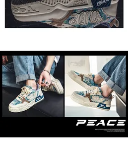 Detailansicht der klobigen Herren-Skateschuhe mit Blumen-Patchwork und LeeWort-Logo