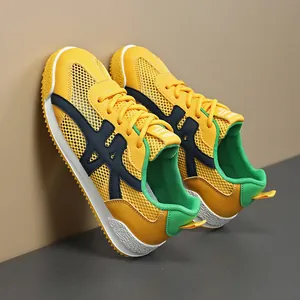 Modieuze gele en groene ademende mesh sportsneakers met dikke zolen voor dames