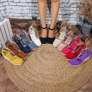 Sandalias de Cuña Esparteñas para Mujer Plataforma Paja Tejida Hebilla Correa al Tobillo Zapatos de Verano
