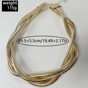Close-up of chunky gold multi-strand choker necklace with weight and size info