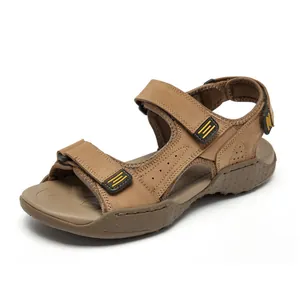 Breathable men's outdoor hiking sandals with adjustable Velcro straps in brown