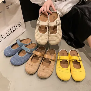 Stylish women's thick sole mesh mule clogs with adjustable buckle strap in multiple colors