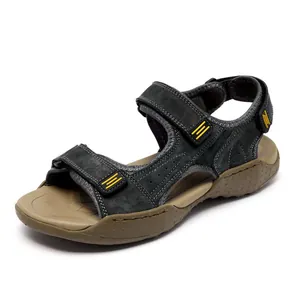Men's breathable outdoor beach sandals with adjustable Velcro straps in dark grey