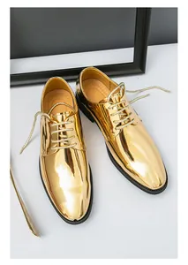 Luxurious shiny gold metallic men's dress shoes with pointed toe for formal events