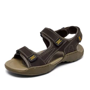 Durable men's breathable outdoor sports sandals in brown with adjustable velcro straps