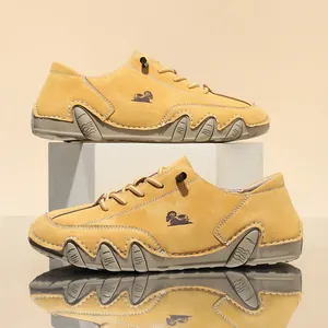 Yellow octopus-sole low-top leather casual shoes with embossed logo detail