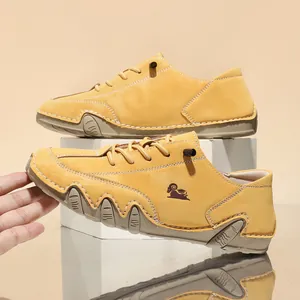 Side view of yellow low-top casual shoes with unique octopus-patterned soles.
