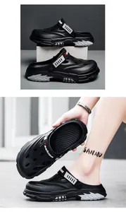 Detailed views of black men's breathable garden clogs with stylish dual-wear heel straps
