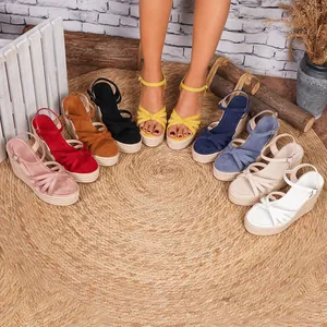 Sandalias de Cuña Alpargata para Mujer Plataforma Correas Cruzadas Gamuza Correa al Tobillo Verano Moda Playa Sandalias
