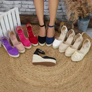 Damen Keilsandaletten Plateau Strohgeflecht Espadrilles Knöchelriemen Geschlossene Zehen Lässige Sommer Schuhe Für Damen
