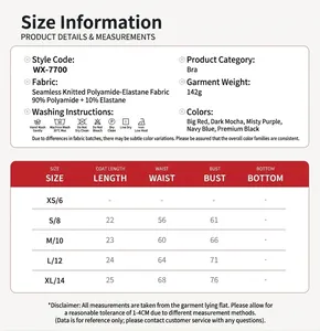 Detailed size chart and fabric info for V-neck yoga sports bra