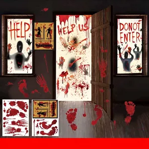 Halloween blood handprint and footprint wall stickers set for door and window decor