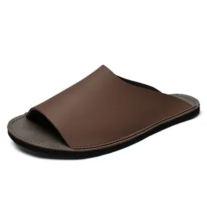 Sandales minimalistes en cuir marron pour hommes pour la plage et l'extérieur en été