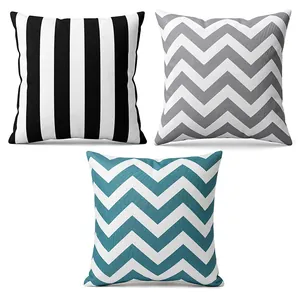 Waterproof outdoor throw pillow covers with striped and chevron geometric patterns