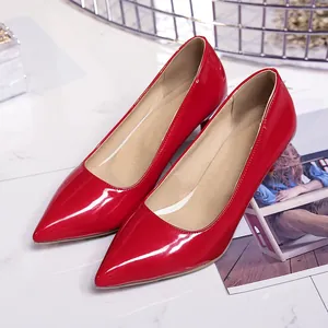 Elegant red patent leather pointed toe high heels with a 6cm heel minimalist design.
