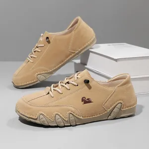 Men's wide-last suede low-top casual octopus sneakers in khaki with unique wave sole