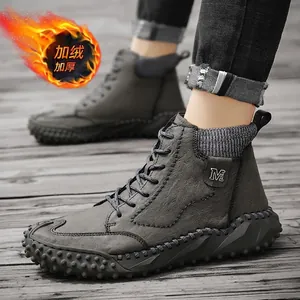 Botas Martin altas grises para hombre con forro polar cálido y cuello de punto