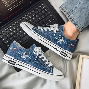 Sneaker da Uomo in Tela Traspirante Scarpe da Skate Stringate alla Moda Stile Coreano Scarpe Casual Basse in Denim per Ragazzi