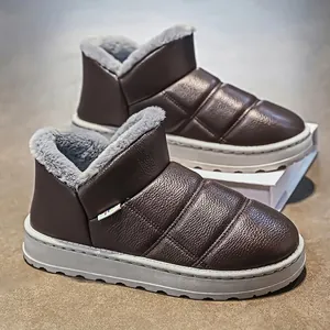 Men's waterproof winter slip-on boots with warm plush lining and thick non-slip sole