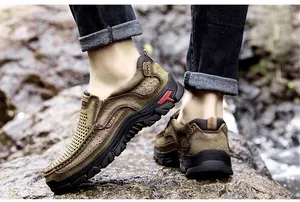 Zapatos casuales de cuero hechos a mano para hombre, suela de goma antideslizante.