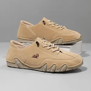 Casual wide-toe beige low-top sneakers with unique octopus anti-slip rubber sole