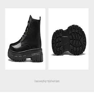 Detail view of men's black leather work boots showing side profile and anti-slip sole