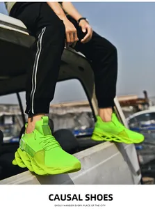 Vibrant neon green lightweight men's casual sports sneakers with unique blade sole design