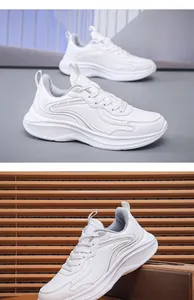 Sleek white water-resistant leather sneakers for men with durable thick soles and side branding.