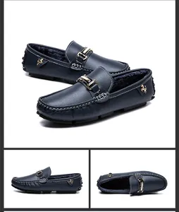 Detailed view of men's winter loafers with warm fleece lining and gold horse emblem