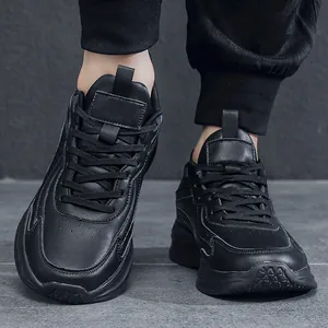 Men's black water-resistant leather sneakers in a versatile chunky design for everyday wear