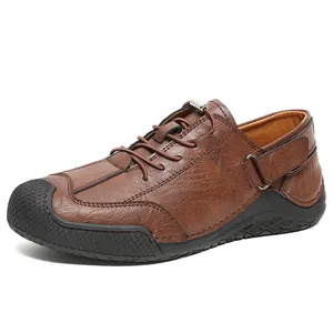 Chaussures décontractées en cuir marron faites à la main pour homme