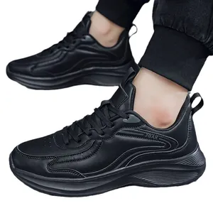 Men's stylish black waterproof leather casual shoes with thick soles and side JGAK logo