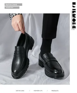 Schwarze Brogue-Loafer für Herren mit dicker Sohle für den täglichen Business-Look