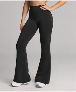 High-waisted black yoga flare pants with wide-leg design for fitness, yoga, and gym