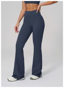 Professional detail view of high-waisted flared yoga pants with butt-lifting design