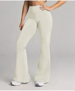 Comfortable high-waisted flared yoga pants in cream white for athletic and casual wear