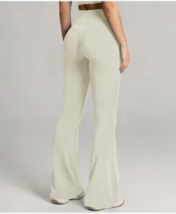 High-waisted cream white flare yoga pants with butt-lifting design, back view detail