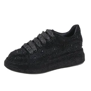 Women's full rhinestone platform sneakers with black crystal finish