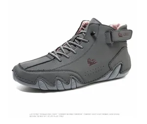 Bottes Martin hautes et chaudes pour hommes en gris avec doublure en polaire douce