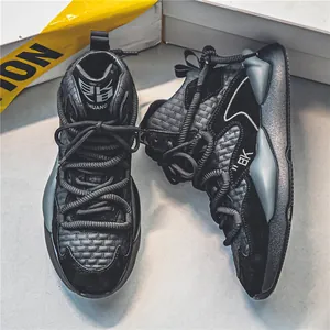 Black high-top chunky sneakers for men with mixed texture leather and suede finish