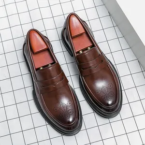 Britischer Stil Herren Brogue Loafer Dicke Sohle Slipper Lässig Business Lederschuhe PU Gummisohle Formelle Schuhe Herren